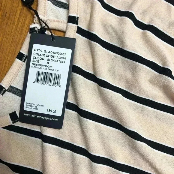 Adrianna Papell Striped Sleeveless Top Tie Front - Picture 5 of 5